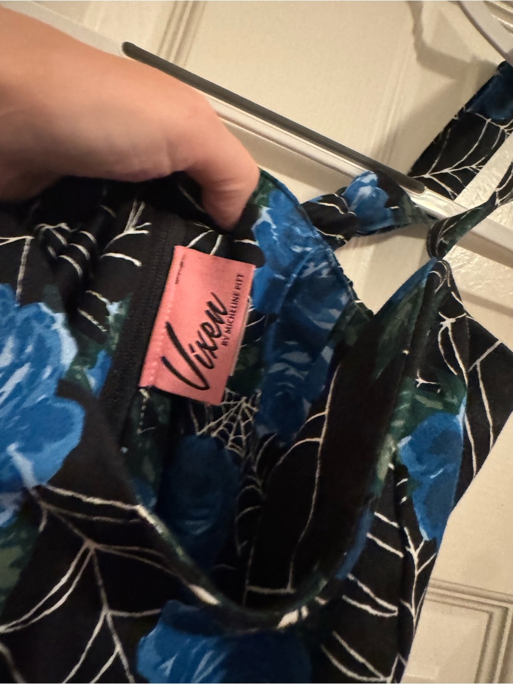 Vixen by Micheline Pitt Blue Rose & Spiderweb Print PENCIL DRESS - Picture 2 of 2